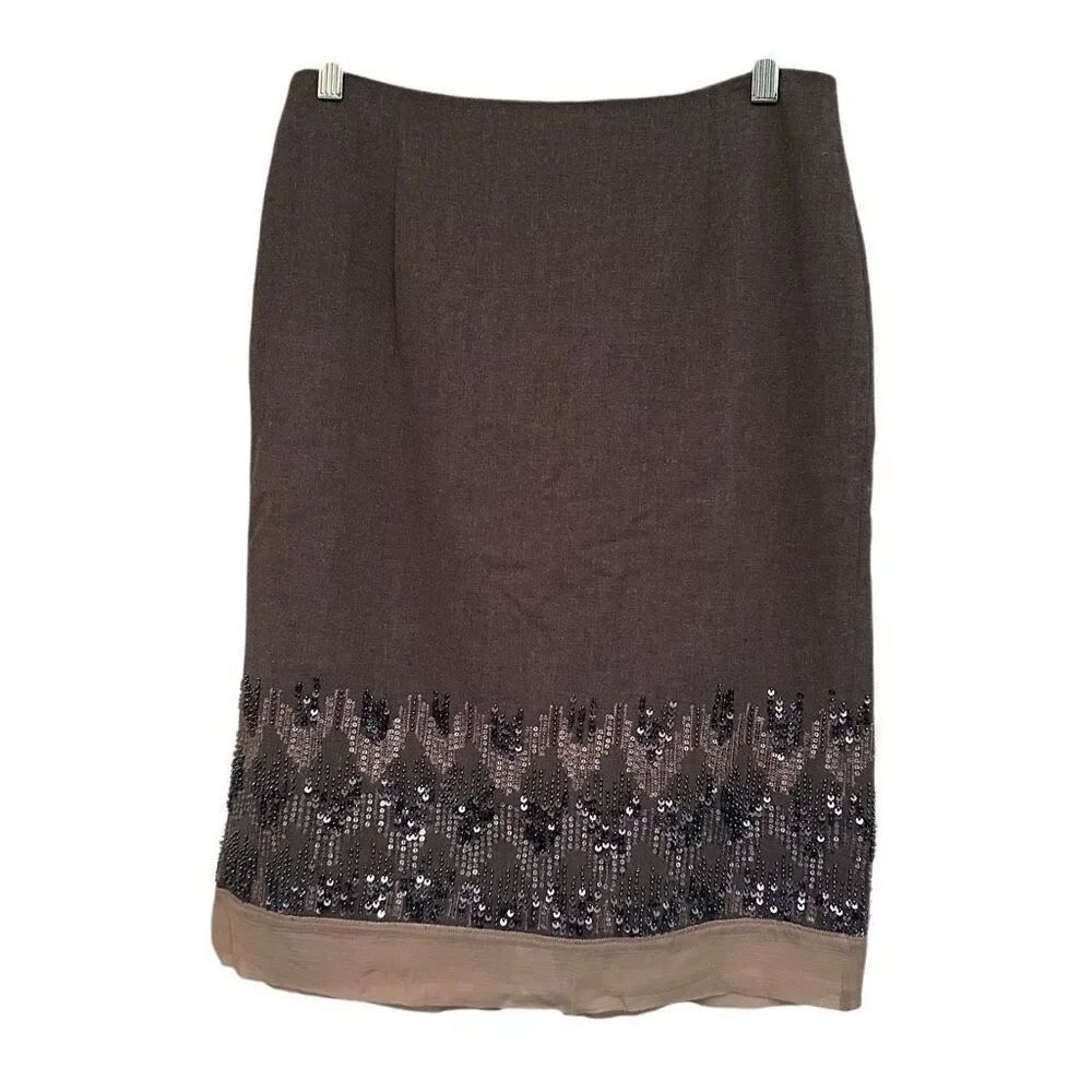 Jon grey / tan  beaded pencil skirt- size 6